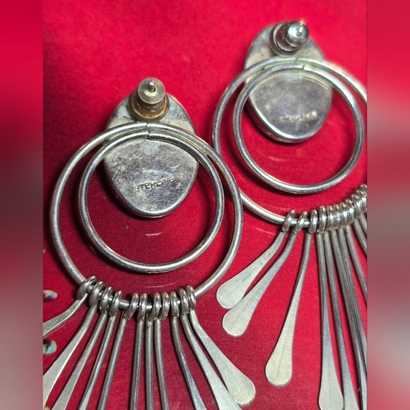 Native American Navajo Vintage Turquoise and Silver Dangle Earrings - Picture 2 of 5